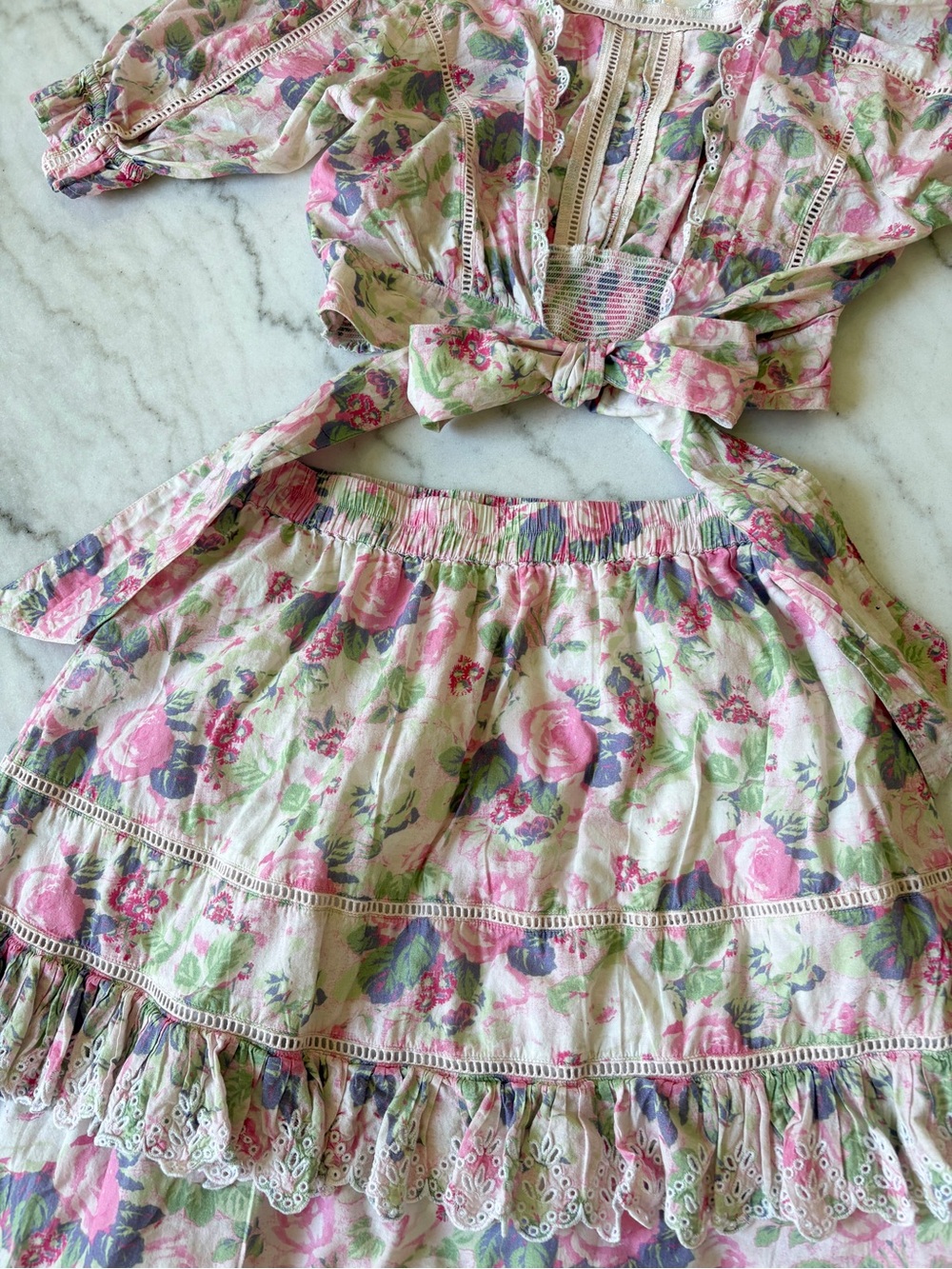 Love Shack Fancy Karsten Top and Naila Skirt Medium - Pink Floral - Picture 8 of 10